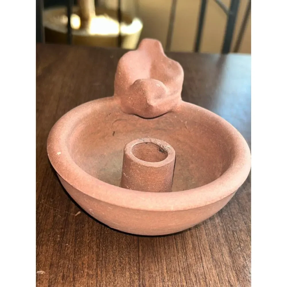 Handmade terracotta pottery candle holder unglazed red clay finish